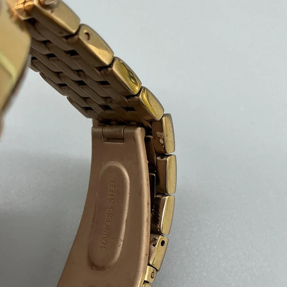 Caravelle New York Womens Watch 38mm MOP Gold Tone Day Date New Battery 5.75
